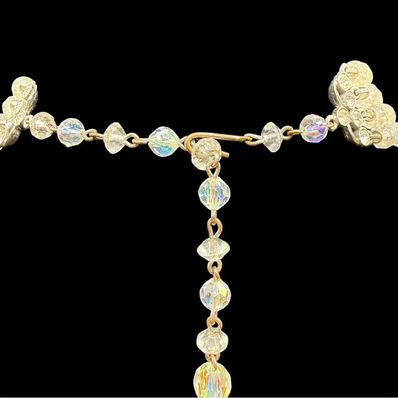 Vintage MCM Crystal Aurora Borealis Triple-Strand Necklace Rhinestone neck - Picture 8 of 9